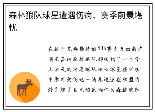 森林狼队球星遭遇伤病，赛季前景堪忧